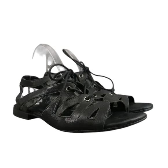 Vaneli Shoes Womens 9 Sandal Gladiator Leather Lace Up Flats Fashion Black Boho - Picture 1 of 15
